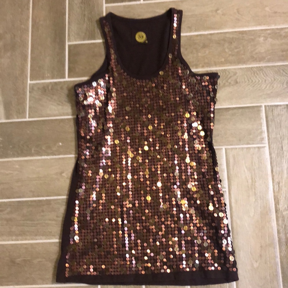 Double D Ranch Brown Sequin Tank Top
